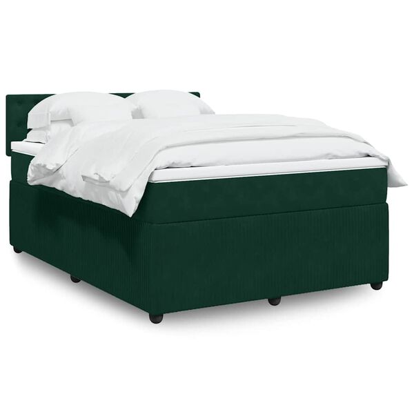vidaXL Cama com molas/colch&atilde;o 140x190 cm veludo verde-escuro
