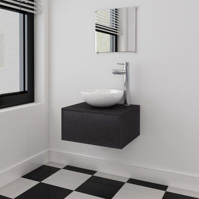 vidaXL Conjunto móveis casa de banho 4 pcs com bacia e torneira, preto