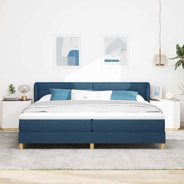 vidaXL Cama Box com colch&atilde;o com cabeceira Azul 200 x 200 cm tecido