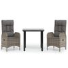 vidaXL 3 pcs conj. jantar p/ jardim c/ almofad&otilde;es vime PE preto/cinza