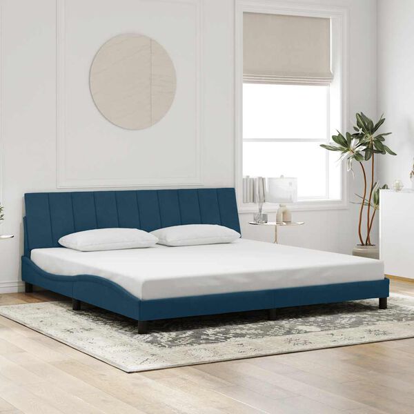 vidaXL Estrutura de cama com LED sem colch&atilde;o Hanko 200x200 cm veludo azul