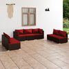 vidaXL 7 pcs conjunto lounge jardim c/ almofadões vime PE castanho