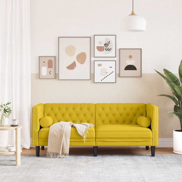 vidaXL Sof&aacute; chesterfield com rolos 2 lugares veludo amarelo