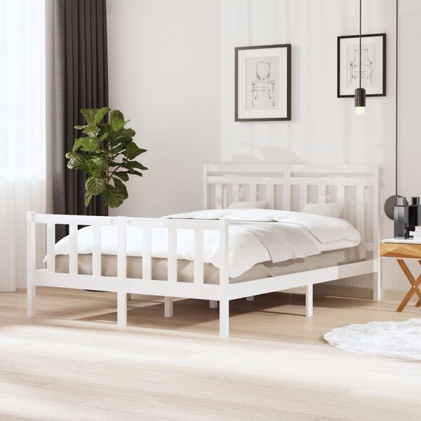 vidaXL Estrutura de cama king 150x200 cm madeira maci&ccedil;a branco