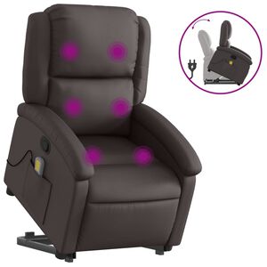 vidaXL Poltrona de massagens reclin&aacute;vel couro genu&iacute;no castanho-escuro