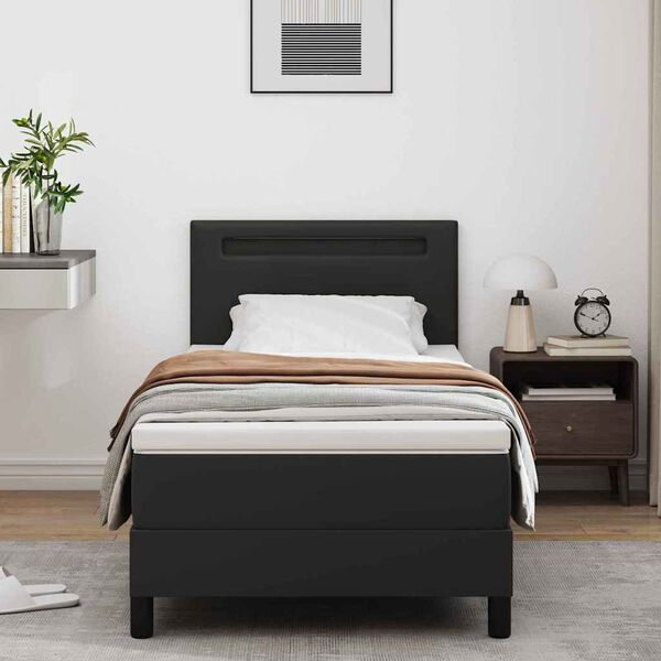 vidaXL Cama Box com colch&atilde;o Preto 90 x 190 cm Couro sint&eacute;tico