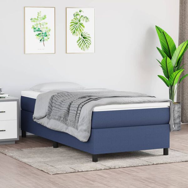 vidaXL Cama com molas/colch&atilde;o 100x200 cm tecido azul