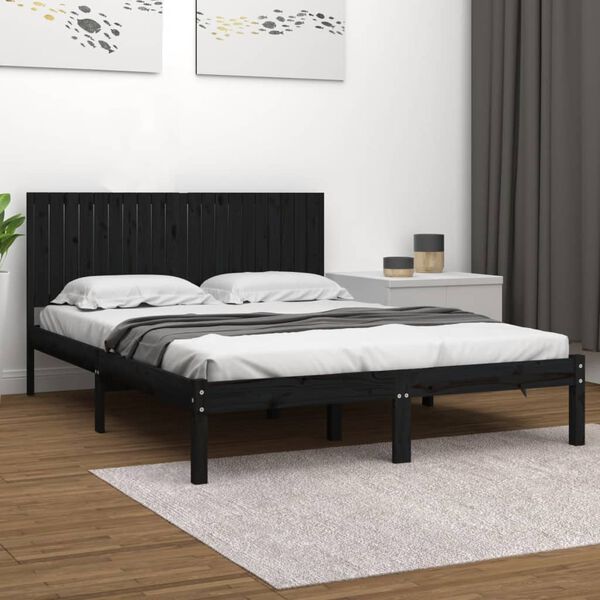 vidaXL Estrutura de cama 200x200 cm pinho maci&ccedil;o preto
