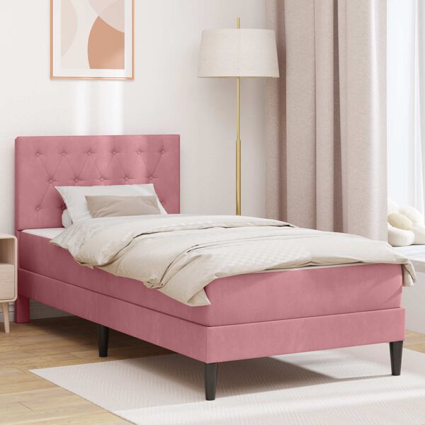 vidaXL Estrutura de cama com colch&atilde;o Rosa 80 x 200 cm Veludo