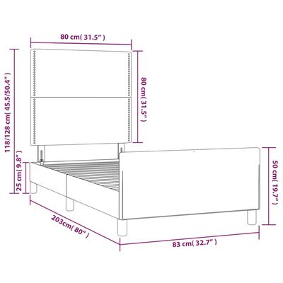 vidaXL Estrutura de cama c/ cabeceira tecido 80x200 cm cinza-claro