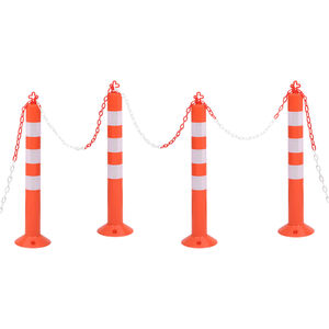 vidaXL Postes amarra&ccedil;&atilde;o p/ controlo tr&acirc;nsito + corrente 4 pcs PE 75 cm