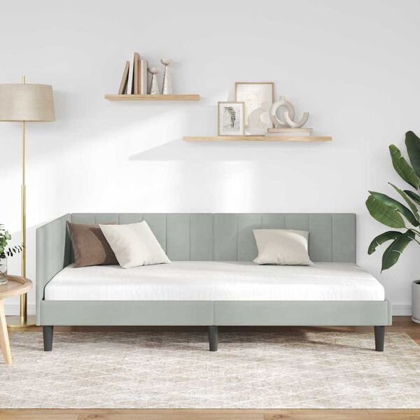 vidaXL Estrutura de Cama de Canto Cinzento-claro 100 cm x 200 cm