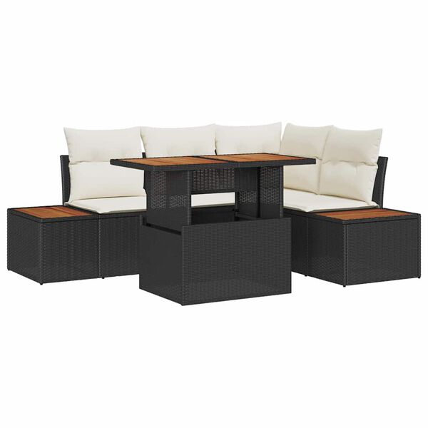 vidaXL Conjunto de Sof&aacute; de Jardim 5 pcs Preto Rattan Sint&eacute;tico