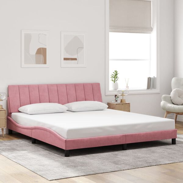 vidaXL Estrutura de cama sem colch&atilde;o Hanko 180x200 cm veludo rosa
