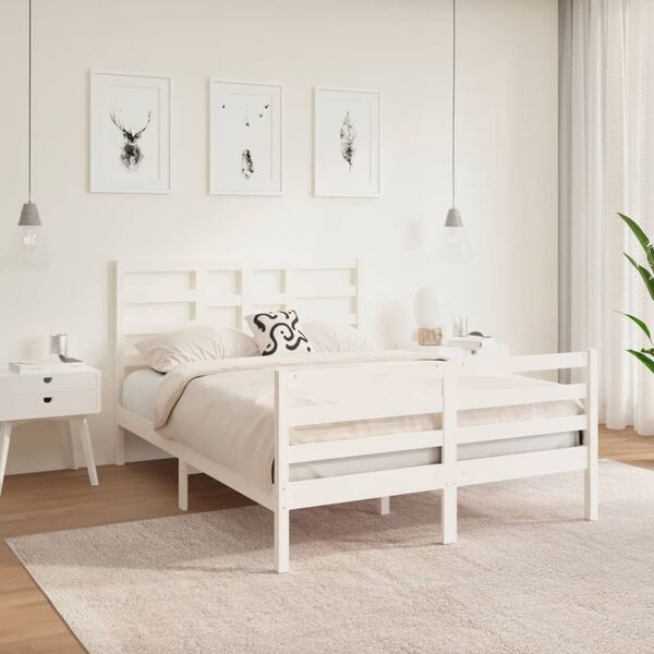 vidaXL Estrutura cama pequena casal 120x190 cm pinho maci&ccedil;o branco