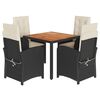 vidaXL 5 pcs conjunto de jantar p/ jardim c/ almofad&otilde;es vime PE preto