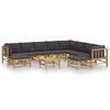 vidaXL 11pcs conj. lounge de jardim bambu + almofad&otilde;es cinzento-escuro