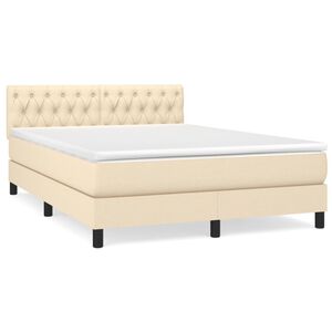 vidaXL Cama com molas/colch&atilde;o 140x200 cm tecido cor creme