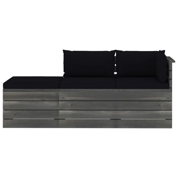 vidaXL 3 pcs conjunto lounge de paletes + almofad&otilde;es madeira de pinho