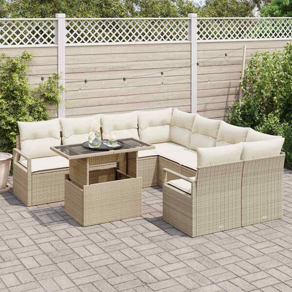vidaXL Conjunto de Sofá de Jardim 9 pcs Bege Rattan Sintético