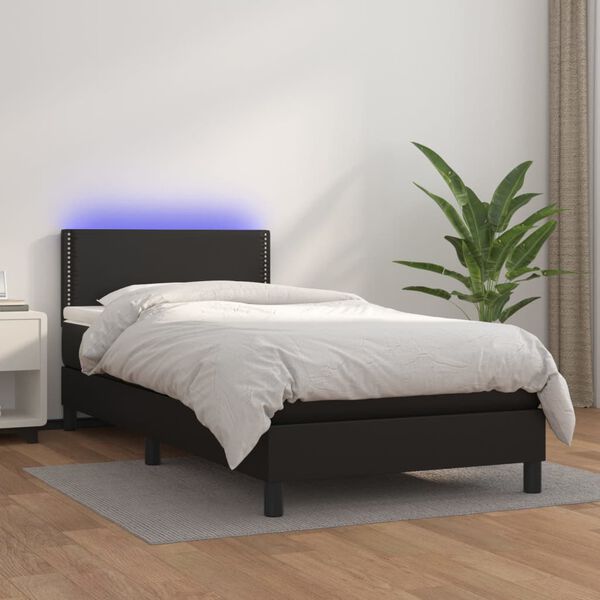 vidaXL Cama box spring c/ colch&atilde;o/LED 90x190 cm couro artificial preto