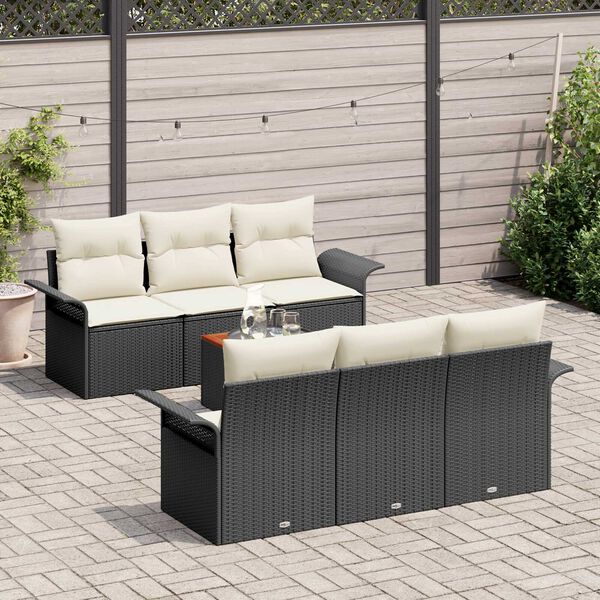 vidaXL Conjunto de Sof&aacute; de Jardim com almofada 7 pcs Preto vime PE