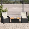 vidaXL 3 pcs conjunto lounge de jardim c/ almofad&otilde;es vime PE preto