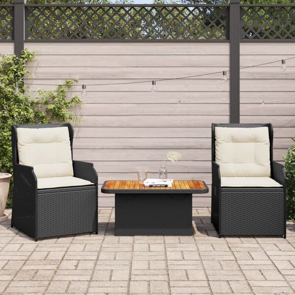 vidaXL 3 pcs conjunto lounge de jardim c/ almofad&otilde;es vime PE preto