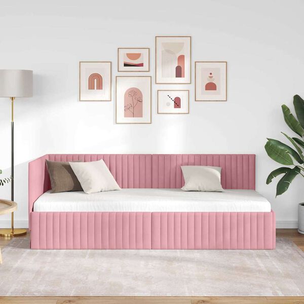 vidaXL Estrutura de Cama de Canto Rosa 80 cm x 200 cm Veludo