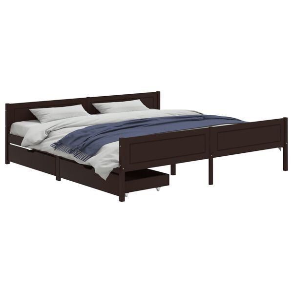 vidaXL Estrutura de cama c/ 2 gavetas 180x200 cm pinho castanho-escuro