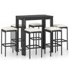 vidaXL 7 pcs conjunto de bar p/ jardim c/ almofad&otilde;es vime PE preto