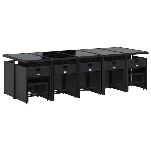 vidaXL 15 pcs conjunto de jantar p/jardim com almofad&otilde;es vime PE preto