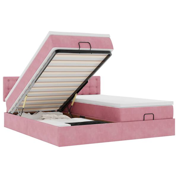 moldura de cama otomana vidaXL com colchão rosa 200x200cm Veludo