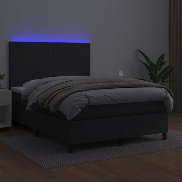 vidaXL Cama box spring c/ colch&atilde;o/LED 140x200cm couro artificial preto