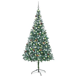 vidaXL &Aacute;rvore Natal artificial pr&eacute;-iluminada c/ bolas e pinhas 210 cm
