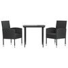 vidaXL 3 pcs conjunto de jantar para jardim vime PE e a&ccedil;o preto