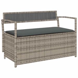 vidaXL Banco de jardim com espa&ccedil;o de armazenamento e almofada, em rattan sint&eacute;tico cinza, da