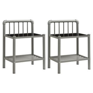 vidaXL Mesas de cabeceira 2 pcs metal cinzento e vidro preto