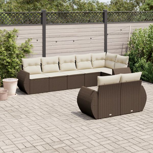 vidaXL 8 pcs conjunto sof&aacute;s de jardim c/ almofad&otilde;es vime PE castanho