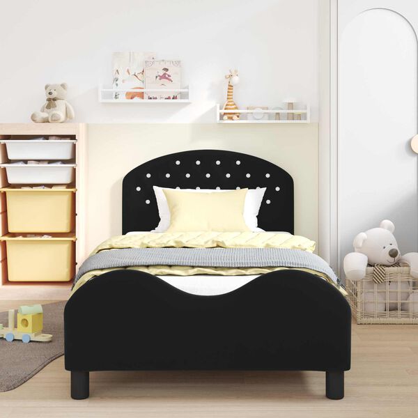 vidaXL Estrutura de Cama Infantil com Cabeceira Preto 90 x 200 cm