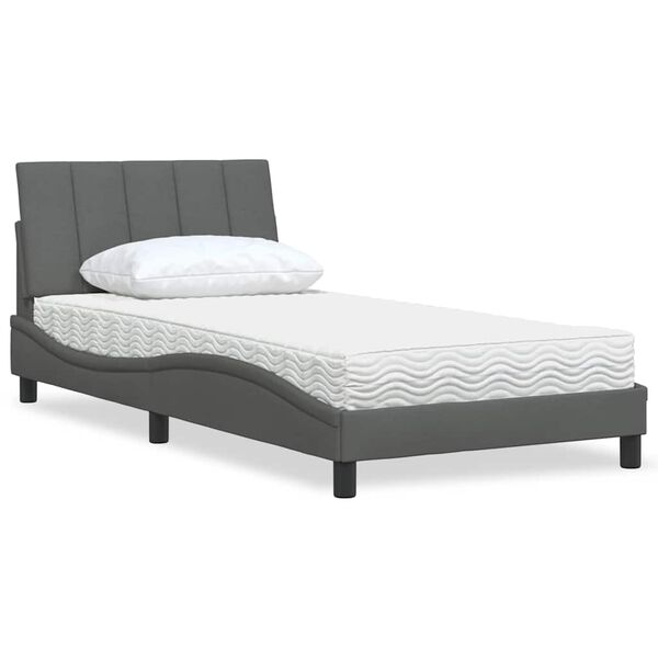 vidaXL Cama com colch&atilde;o Hanko 100x200 cm tecido cinzento-escuro