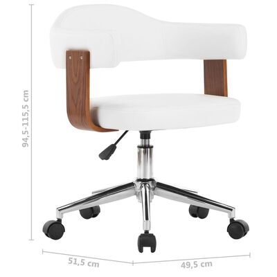 vidaXL Cadeira escritório giratória madeira curvada/couro arti. branco