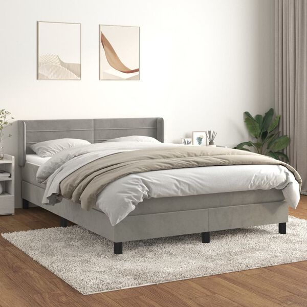vidaXL Cama com molas/colch&atilde;o 140x190 cm veludo cinzento-claro