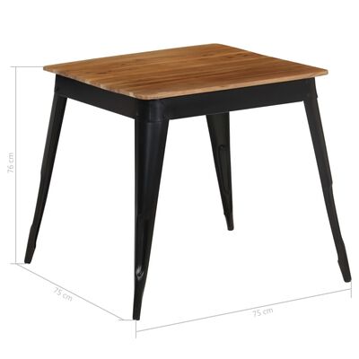 vidaXL Mesa de jantar madeira de acácia maciça e aço 75x75x76 cm