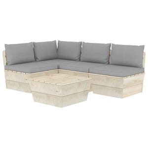 vidaXL 5 pcs conjunto lounge de paletes + almofadões madeira de abeto