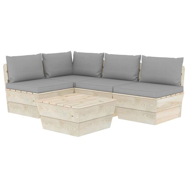 vidaXL 5 pcs conjunto lounge de paletes + almofadões madeira de abeto