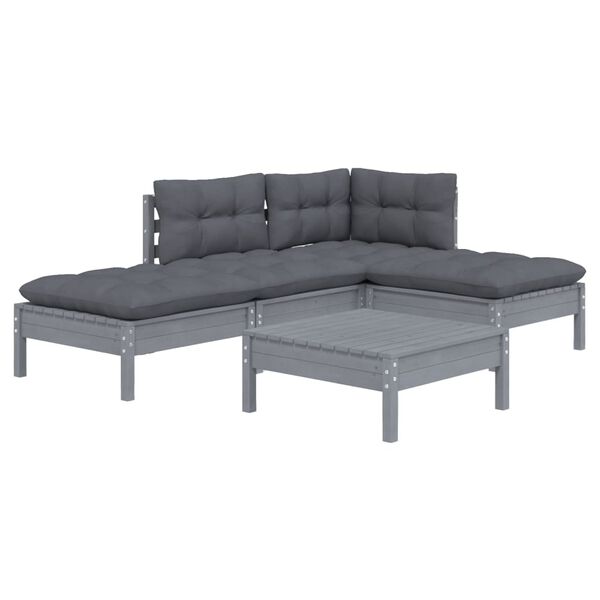 vidaXL 5 pcs conjunto lounge de jardim c/ almofad&otilde;es pinho maci&ccedil;o