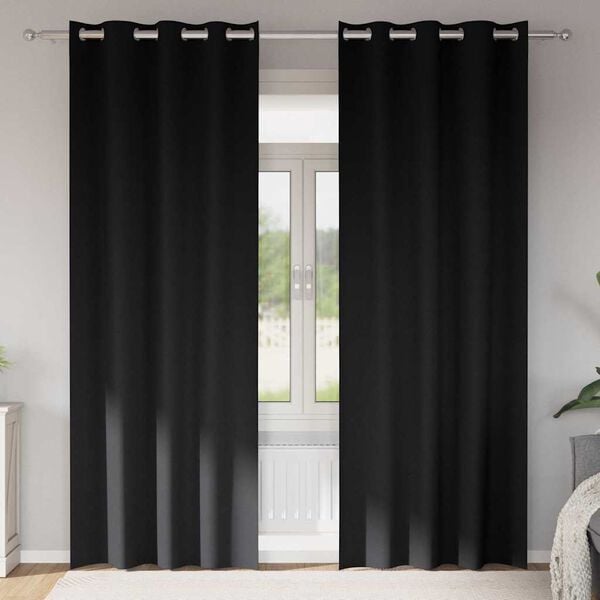 vidaXL Cortinas Blackout com Argolas 2 pcs Preto 225 x 140 cm