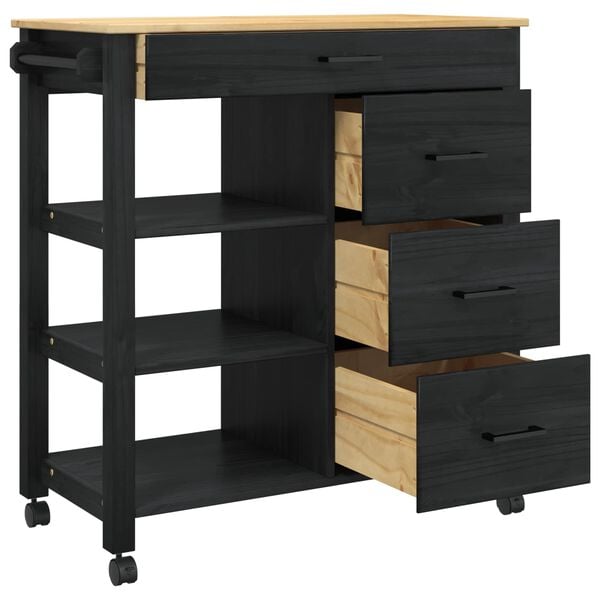 vidaXL Carrinho de Cozinha Preto