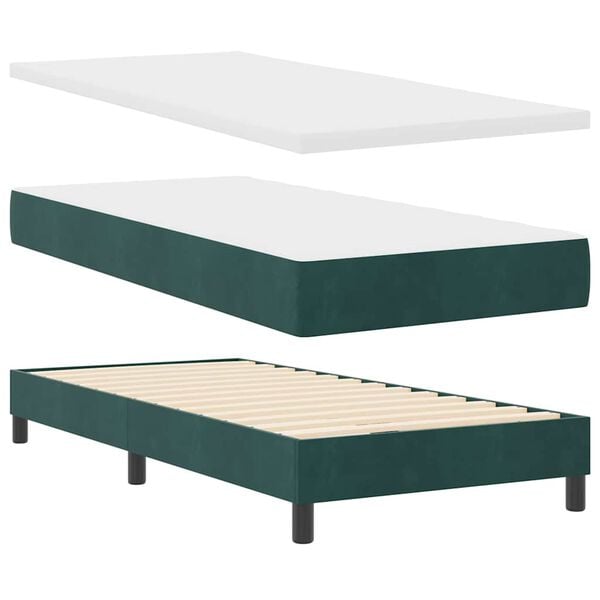 vidaXL Cama Box com colch&atilde;o Verde Escuro 200 x 100 cm Poli&eacute;ster